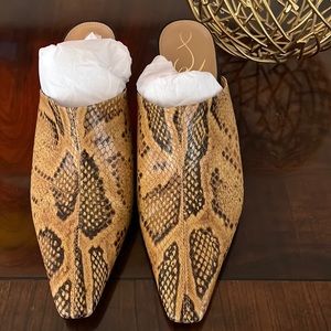 1 one pair of Sam Edelman, mules, python, print, lightly used